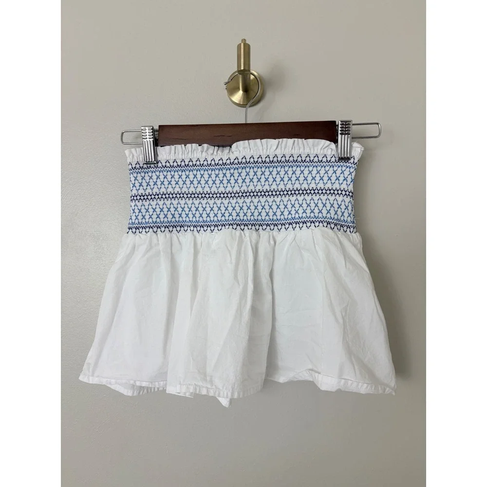 NWOT Crewcuts Smocked Skirt Girls Size M 8-9 White Blue Vacation Cotton Mini